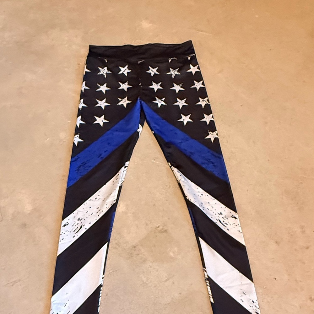 Women's Star Patterned Leggings - Black, Blue, and White